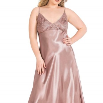 Arias Closet Büyük Beden Vizon Uzun Saten Gecelik