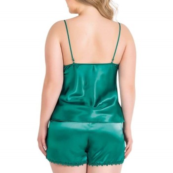 Arias Closet Büyük Beden Zümrüt Saten Babydoll Şort Takımı
