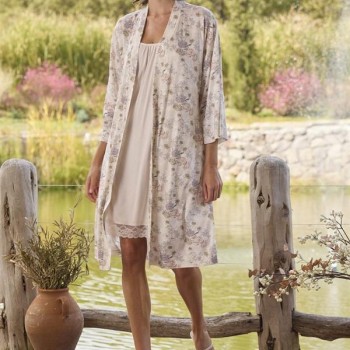 Arias Closet Çiçek Desenli Ve Dantelli Sabahlık Takımı