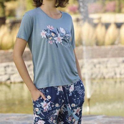 Arias Closet Çiçek Ve Yaprak Desenli Baskılı Pijama Takımı