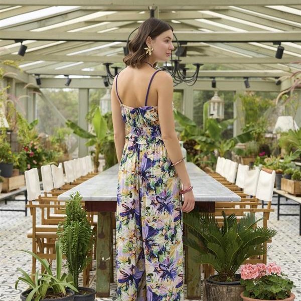 Arias Closet Çiçek Ve Yaprak Desenli İp Askılı Tulum