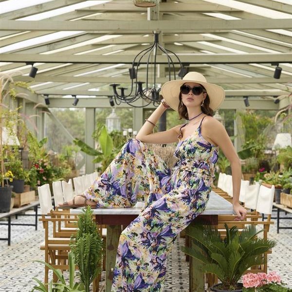 Arias Closet Çiçek Ve Yaprak Desenli İp Askılı Tulum