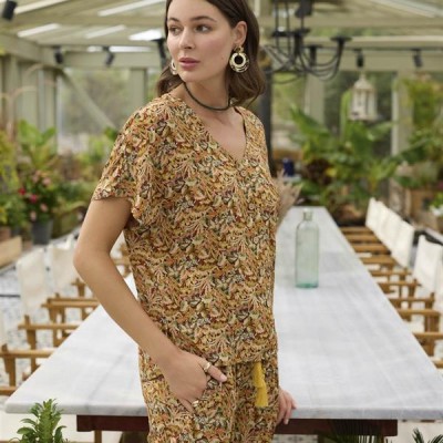 Arias Closet Çiçek Ve Yaprak Desenli Önü Düğmeli Alt Üst Takım