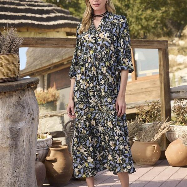 Arias Closet Çiçek Ve Yaprak Desenli Truvakar Kollu Elbise