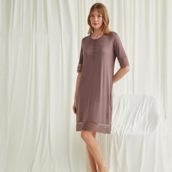 Arias Closet Dantel Detaylı Kısa Kollu Ve Önü Düğmeli Gecelik