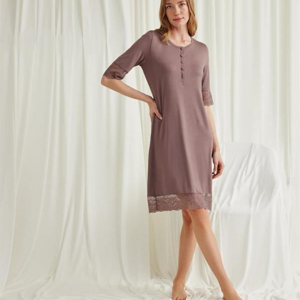 Arias Closet Dantel Detaylı Kısa Kollu Ve Önü Düğmeli Gecelik