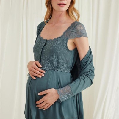 Arias Closet Dantelli Önü Düğmeli Hamile Lohusa 3'Lü Viskon Pijama Takımı