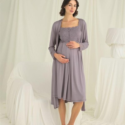 Arias Closet Dantelli Önü Düğmeli Hamile Lohusa Sabahlık Takımı