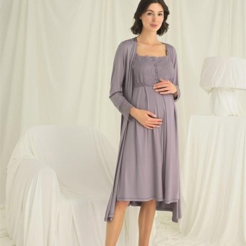 Arias Closet Dantelli Önü Düğmeli Hamile Lohusa Sabahlık Takımı