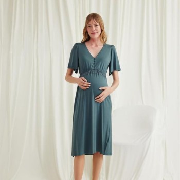 Arias Closet Dantelli Önü Düğmeli Hamile Lohusa Viskon Gecelik