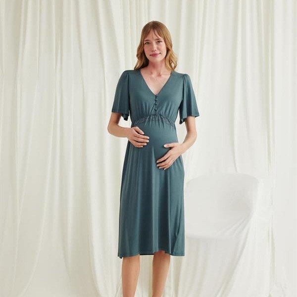 Arias Closet Dantelli Önü Düğmeli Hamile Lohusa Viskon Gecelik