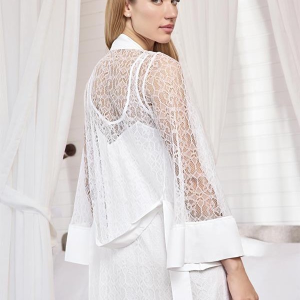 Arias Closet Dantelli Ve Dekolteli Saten Sabahlık Takımı