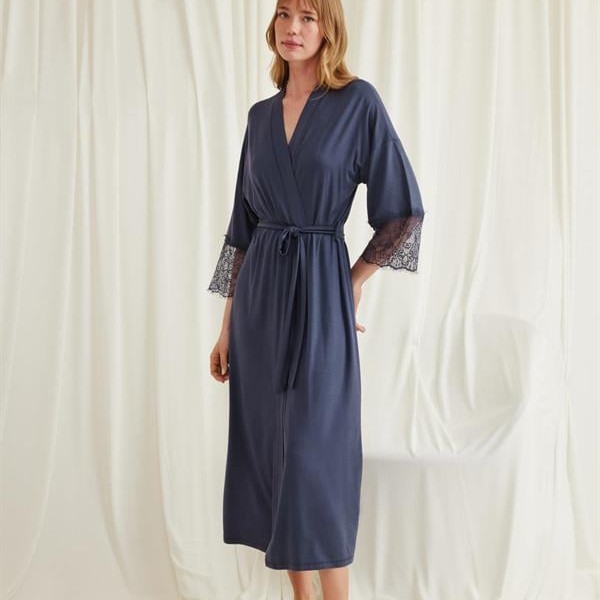 Arias Closet Dantelli Ve Kuşaklı Sabahlık