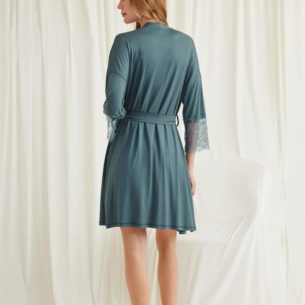 Arias Closet Dekolteli Yakası Ve Kolu Dantelli Sabahlık Takımı