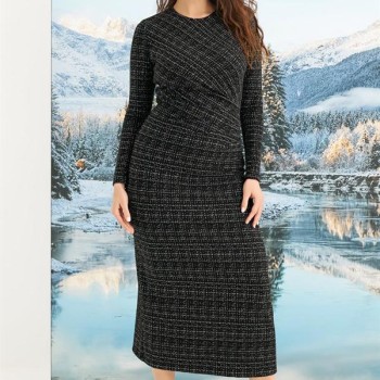 Arias Closet Desenli Uzun Kollu Elbise