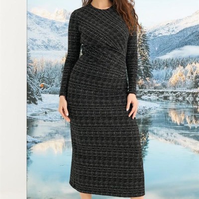 Arias Closet Desenli Uzun Kollu Elbise