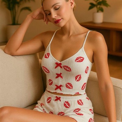 Arias Closet Dudak Desenli Şortlu Pijama Takımı