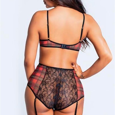 Arias Closet Ekose Desenli Yüksek Bel Fantezi Jartiyer Takımı