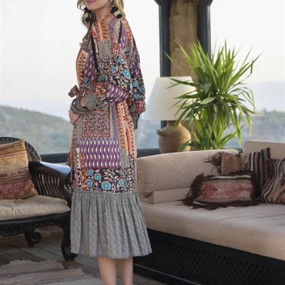 Arias Closet Etnik Desenli Kuşaklı Elbise