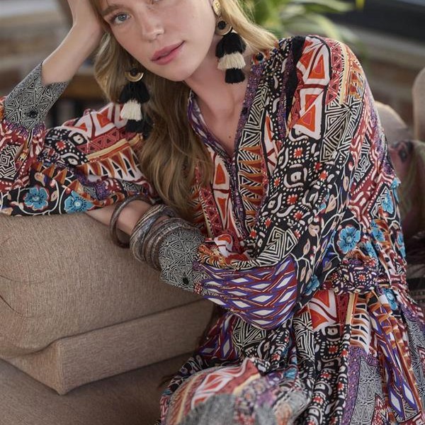 Arias Closet Etnik Desenli Kuşaklı Elbise