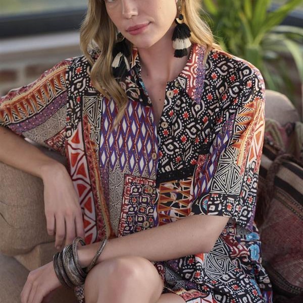 Arias Closet Etnik Desenli Önü Düğmeli Alt Üst Takım