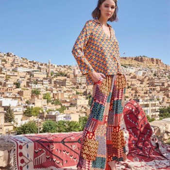 Arias Closet Etnik Desenli Saten Alt Üst Takım