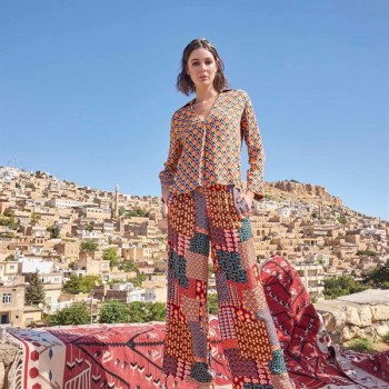 Arias Closet Etnik Desenli Saten Alt Üst Takım