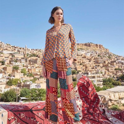 Arias Closet Etnik Desenli Saten Alt Üst Takım