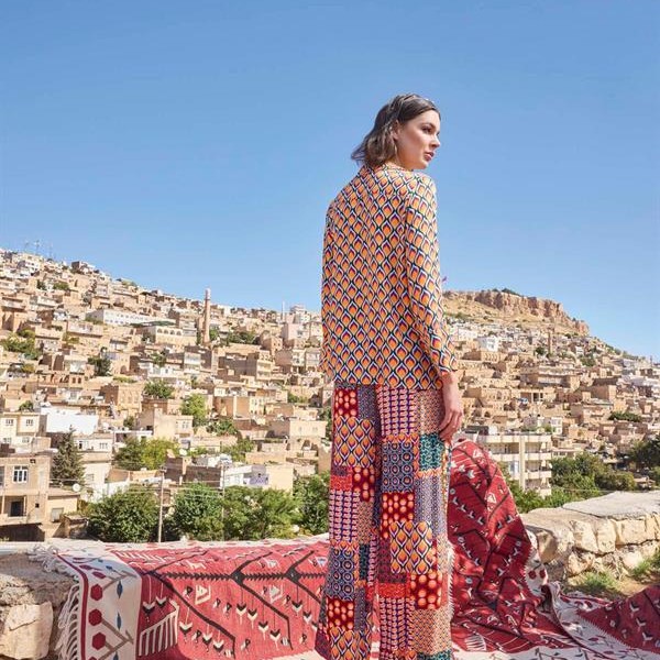 Arias Closet Etnik Desenli Saten Alt Üst Takım