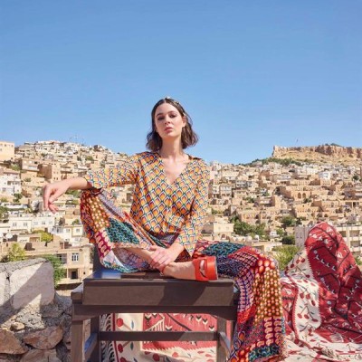 Arias Closet Etnik Desenli Saten Alt Üst Takım