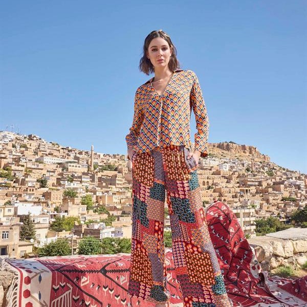 Arias Closet Etnik Desenli Saten Alt Üst Takım