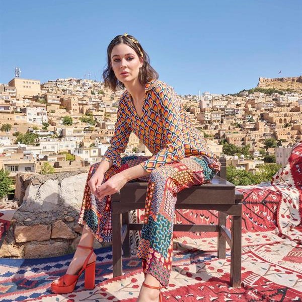 Arias Closet Etnik Desenli Saten Alt Üst Takım