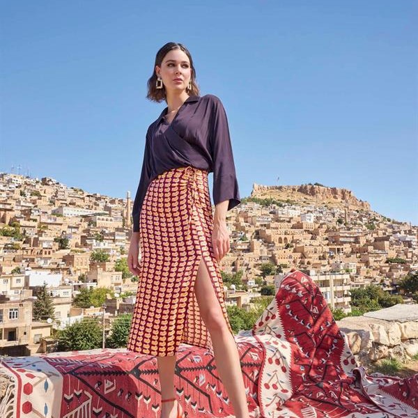 Arias Closet Etnik Desenli Saten Etek Takımı