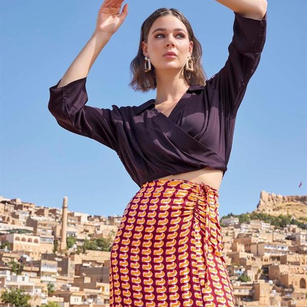 Arias Closet Etnik Desenli Saten Etek Takımı