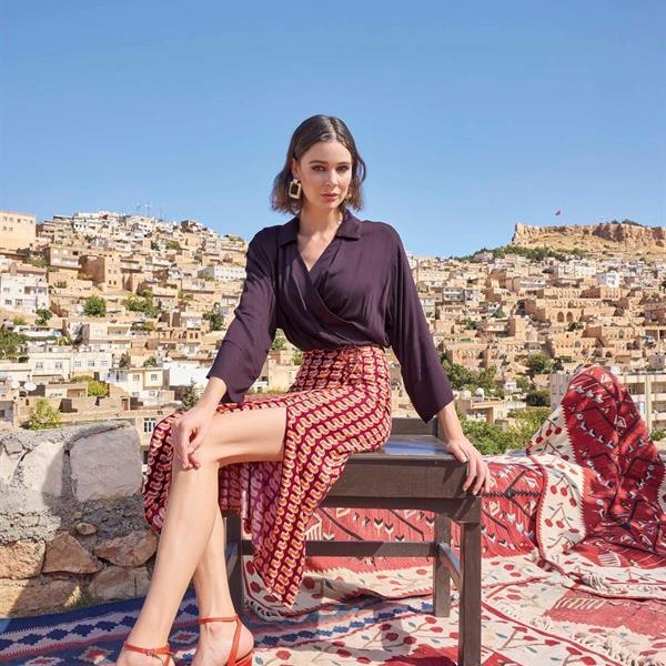 Arias Closet Etnik Desenli Saten Etek Takımı