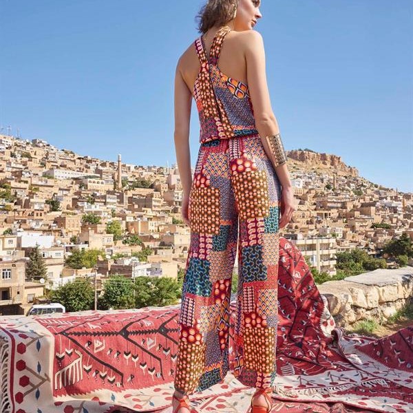 Arias Closet Etnik Desenli Saten Tulum