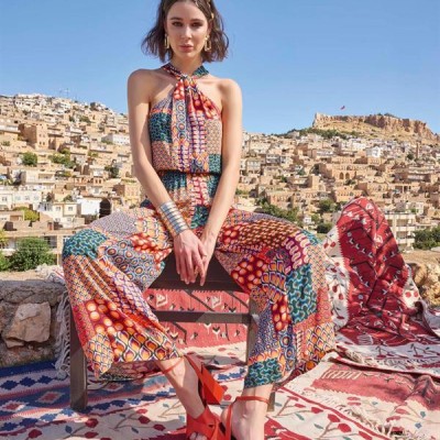 Arias Closet Etnik Desenli Saten Tulum