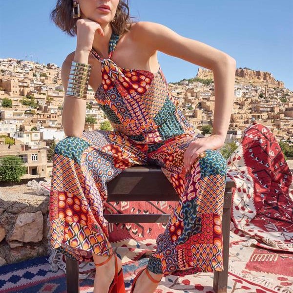 Arias Closet Etnik Desenli Saten Tulum