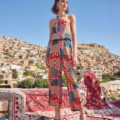 Arias Closet Etnik Desenli Saten Tulum