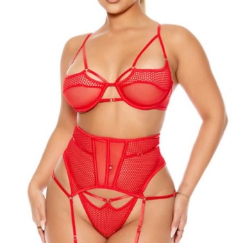 Arias Closet Fantezi File Tül Detaylı Kırmızı Jartiyer  Takım