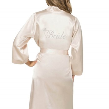 Arias Closet Fildişi Kısa Saten Bride Sabahlık