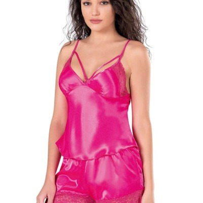 Arias Closet Fuşya Saten Babydoll Şort Takımı