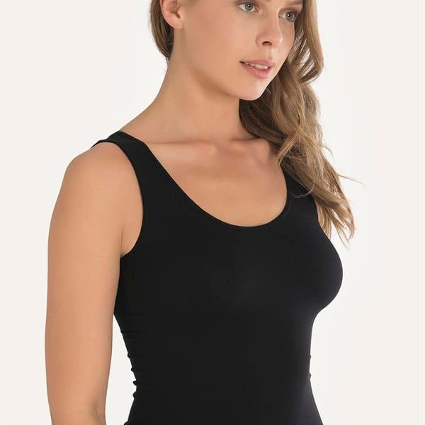 Arias Closet Geniş Askılı Siyah Ribana Atlet