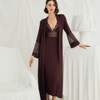 Arias Closet Göğüs Ve Sırt Dekolteli Dantelli Sabahlık Takımı