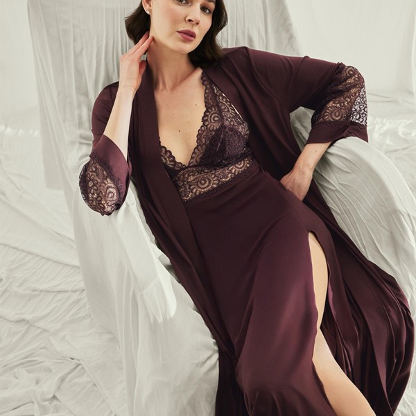 Arias Closet Göğüs Ve Sırt Dekolteli Dantelli Sabahlık Takımı