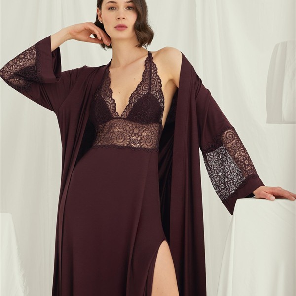 Arias Closet Göğüs Ve Sırt Dekolteli Dantelli Sabahlık Takımı