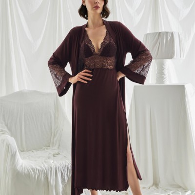 Arias Closet Göğüs Ve Sırt Dekolteli Dantelli Sabahlık Takımı
