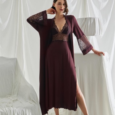 Arias Closet Göğüs Ve Sırt Dekolteli Dantelli Sabahlık Takımı