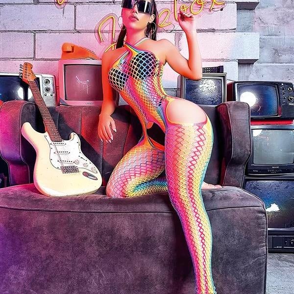 Arias Closet Gökkuşağı Desenli Fileli Fantezi Vücut Çorabı