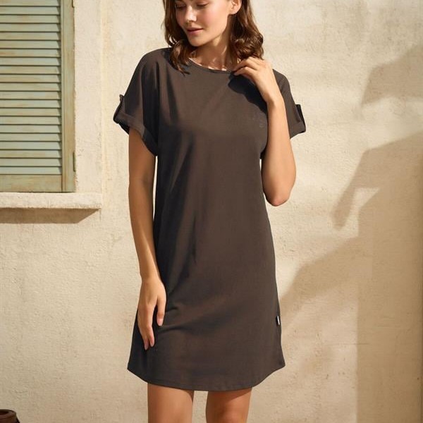 Arias Closet Günlük Kısa Kol Bisiklet Yaka Cotton Düz Yazlık Kısa Kahve Pijama Takımı